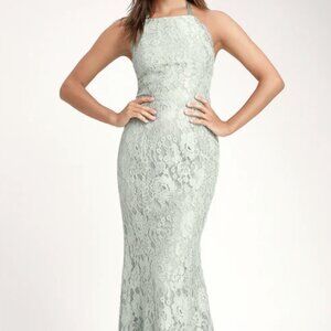 Lulu's Every Memory Light Sage Lace Halter Maxi Dress